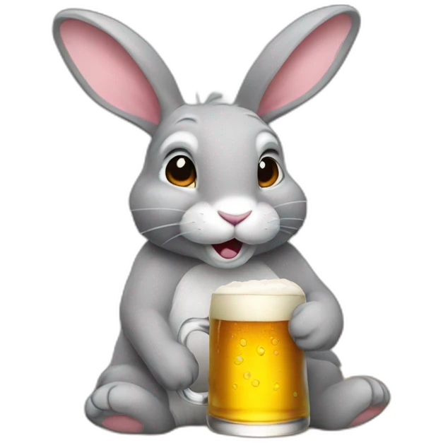 Grey rabbit drink beer emoji