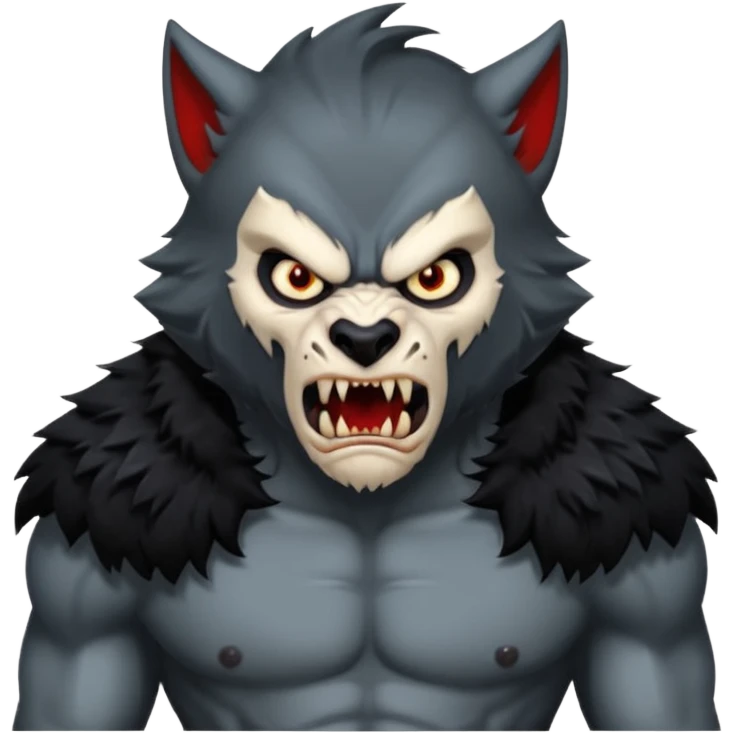Create an emoji of Werewolf half bodied till waist sharp nails angry face black  emoji