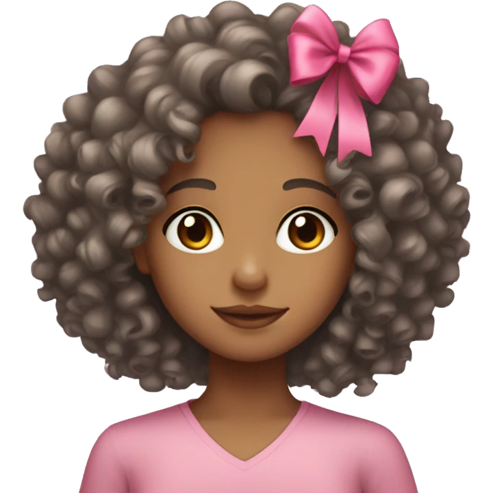 curly hair mixed girl with pink bow emoji