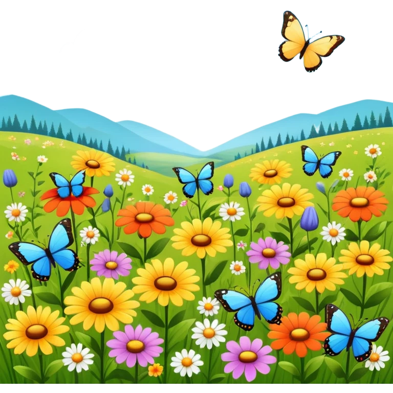 meadow with butterflies and flowers emoji
