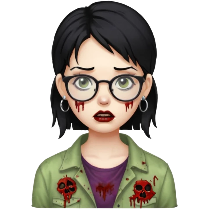 girl zombie with black hair earrings with glasses emoji