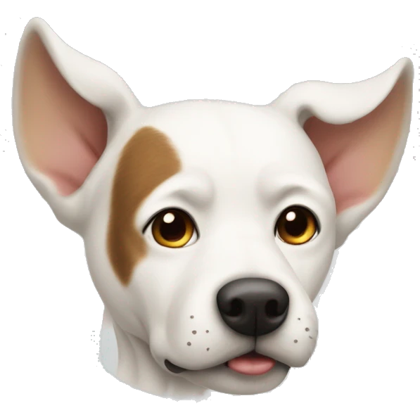a white dog with coverd ears and beig e ears emoji