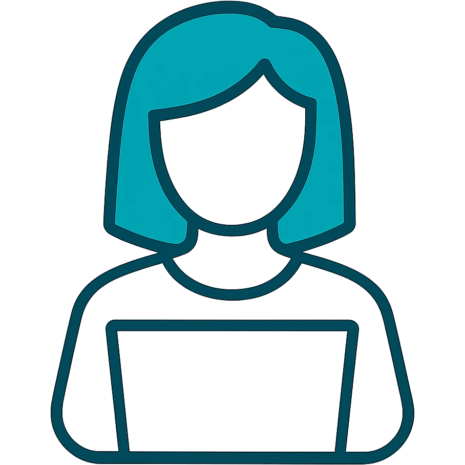 Make the face transparent, clothes as lines only, only the hair is filled in, teal icon style, keep background transparent. emoji