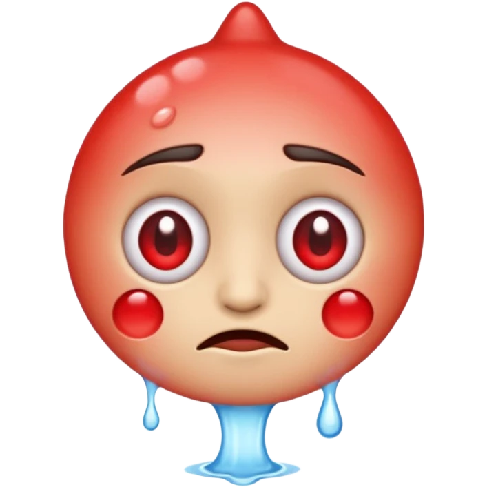 An emoji with red round watering eyes  with little upset face! emoji
