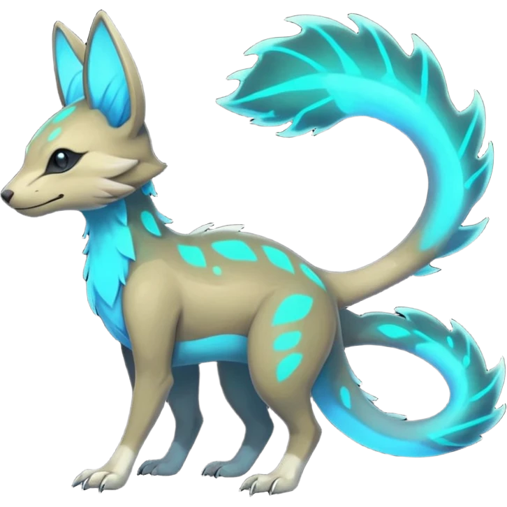 Rare realistic dark-neon glowing bioluminescent edgy badass epic pretty beautiful handsome gorgeous aesthetic colorful vibrant Vernid-Trico-species-Fakemon-creature by LiLaiRa, 4 legs, 1 tail, random markings, (full body) emoji