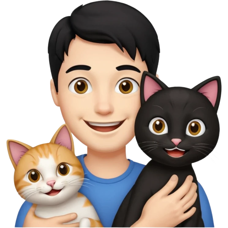 excited guy with a cat, black hair emoji