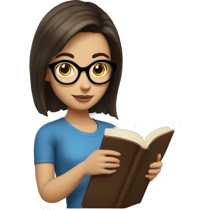 bob haired Brunette with blue eyes and glasses Girl reading a book  emoji