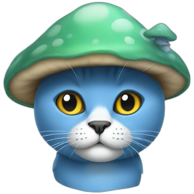 Blue cat with a mushroom hat emoji