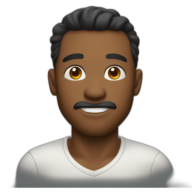 an emoji of a man showing off his chiseled jawline with his finger, mouth closed emoji