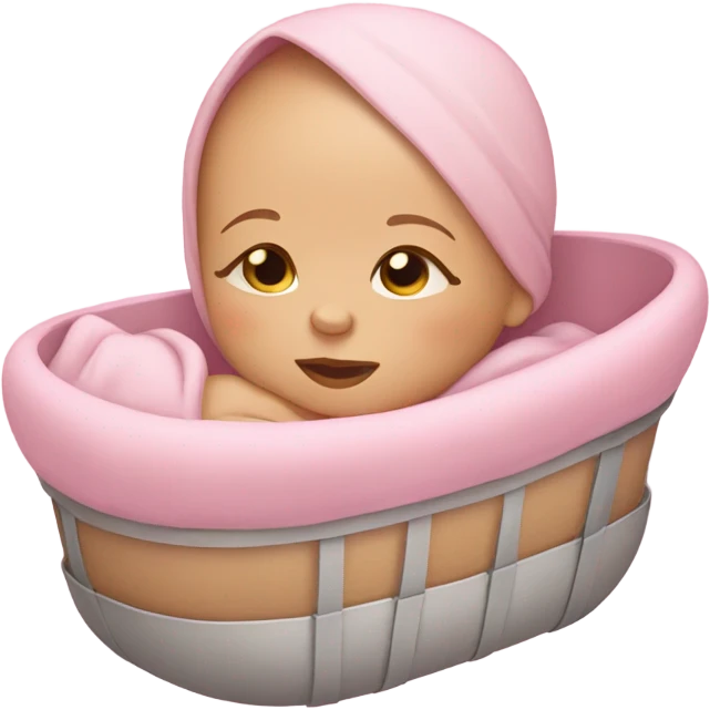 Light skin newborn in a pink cradle emoji
