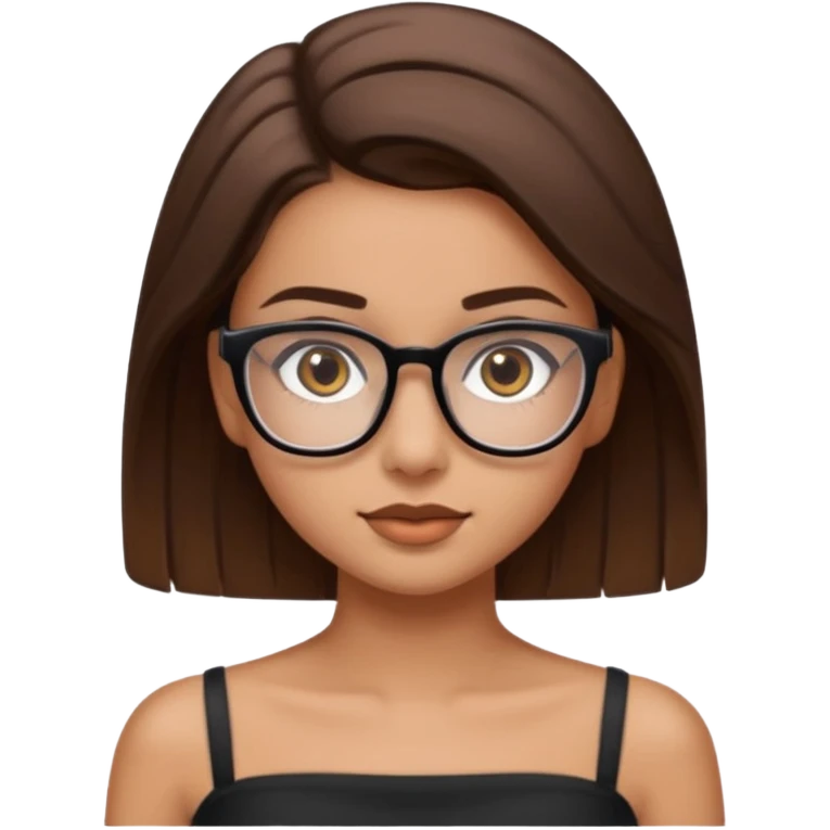 Imagine a pretty girl with slightly light brown skin with big brown eyes and glasses. She has straight brown hair in a slick back and is wearing a black tube top emoji