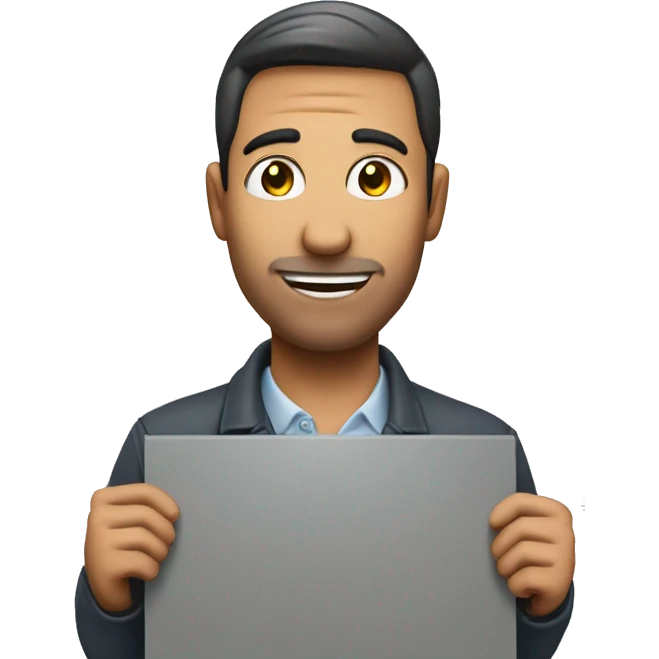 man holding a board saying scan me emoji