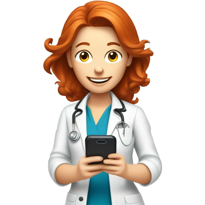 red hair nutritionist texting smartphone emoji