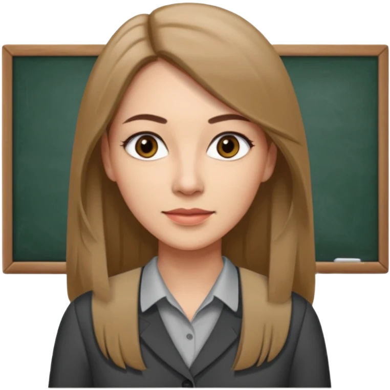 a woman in her 30´s, light skin with medium brown straight hair, long hair. Grey eyes, working as an teacher. No eyeglasses. emoji