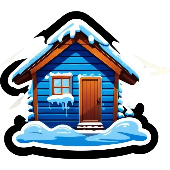 Blue wooden hut, in winter emoji