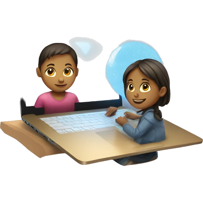 Girl and boy laptop with light above head emoji