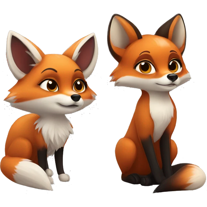 coquette cute red fox and black fox females emoji