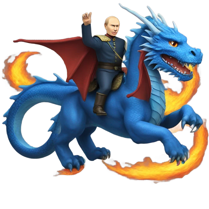 putin on blue dragon that throws flames emoji
