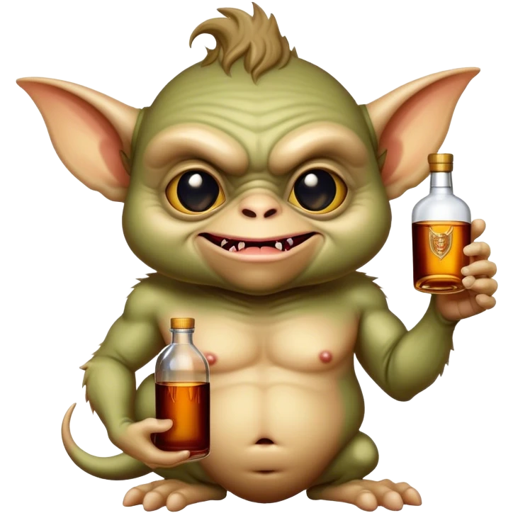 A ugly gremlin holding a Hennessy bottle emoji