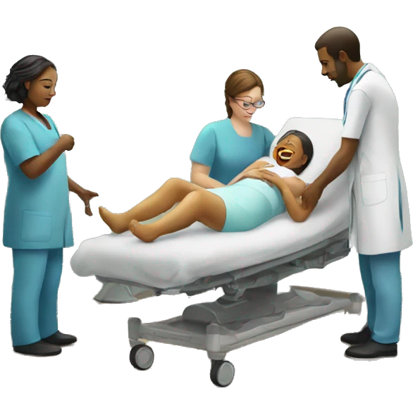 a woman gives birth and doctors stand nearby emoji