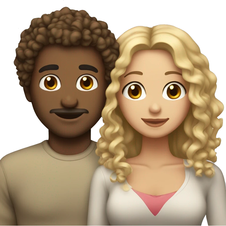 An heterosexual couple with blonde blue eyes man and a latina brunette girl with curly hair  emoji