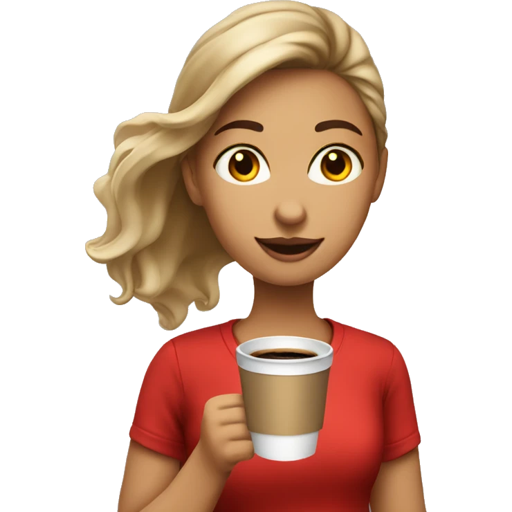 barista girl in a red t-shirt with a cup of coffee in a hand emoji