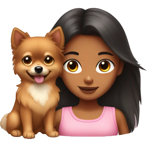 Young tanned girl with Pomeranian emoji