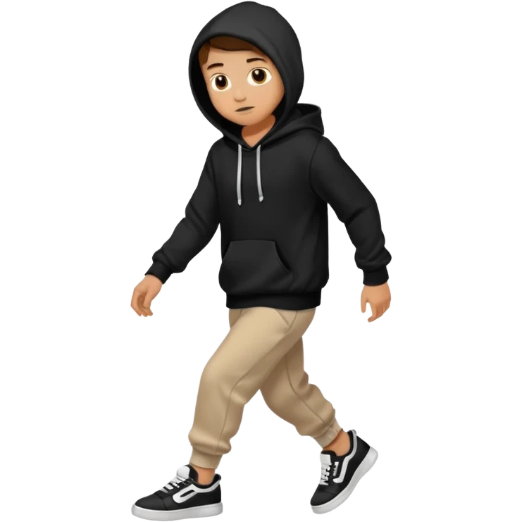 A boy wearing black hoodie and a white and black shoes emoji