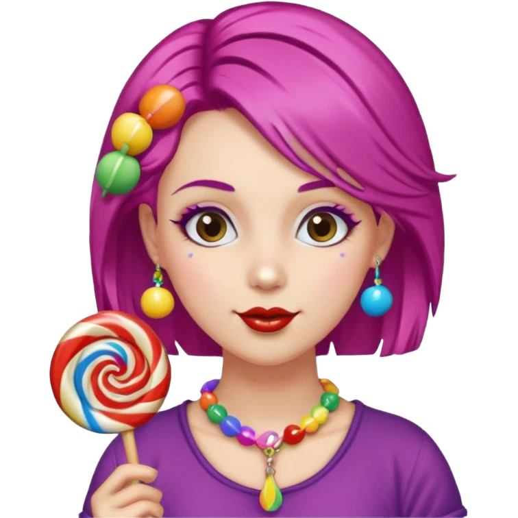 colorful hair woman with candy accessories, not holding a candy emoji
