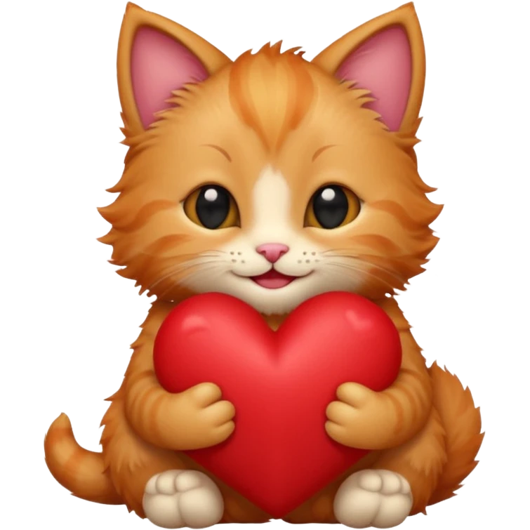 The ginger kitten is hugging a heart, very happy and smiling. emoji