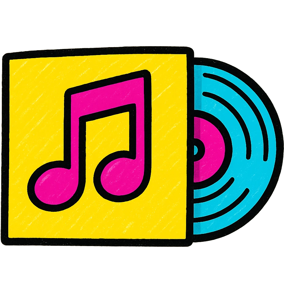 vinyl record with disc, pop colors style, bright and contrasting colors emoji