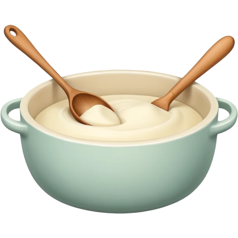 A cream ceramic baking bowl with a wooden spoon in it emoji