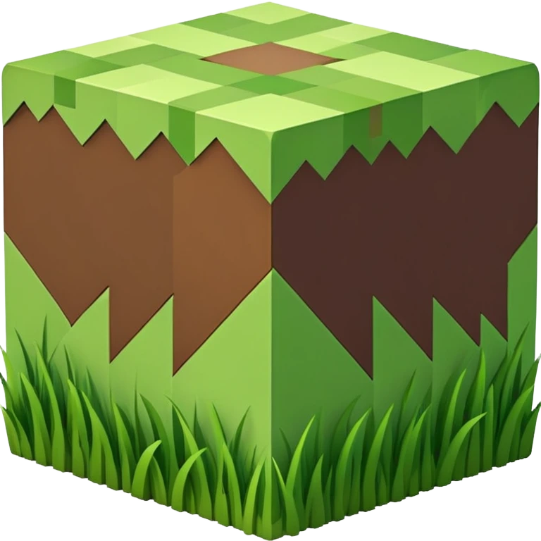 Minecraft grass block, square shape, brown and green, smooth, isometric emoji