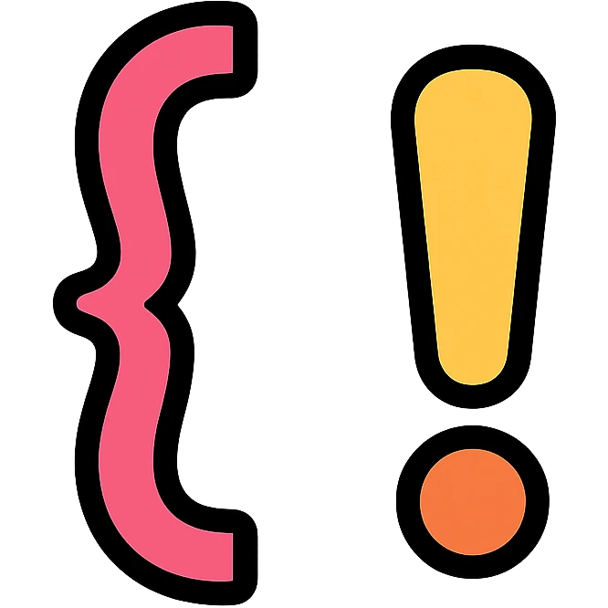 curly brace and exclamation mark, lineal color icon with black outlines emoji