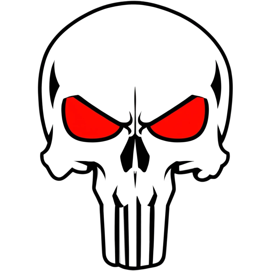 Punisher skull with bright glowing red eyes, menacing emoji