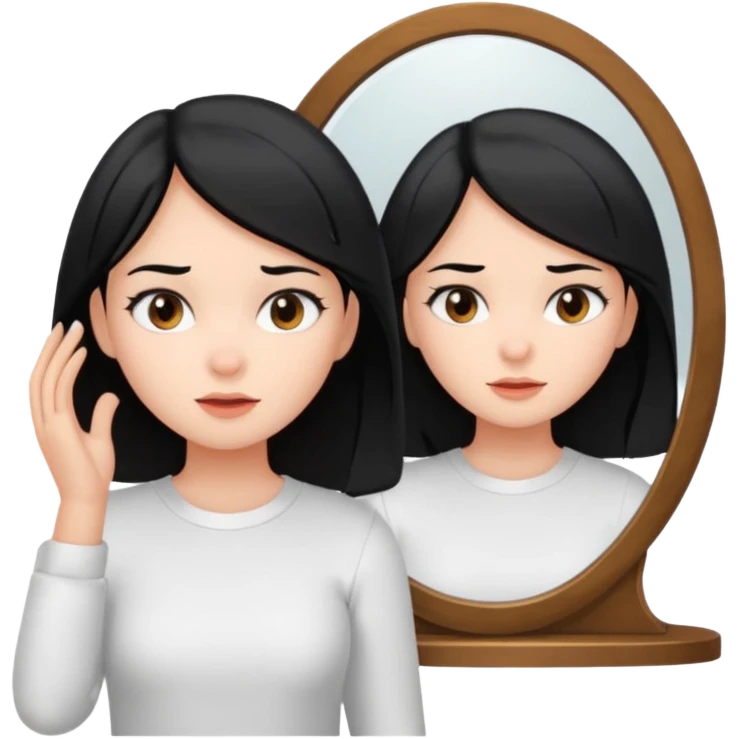 A girl with black hair, brown eyes and fair skin talking to herself in a mirror emoji