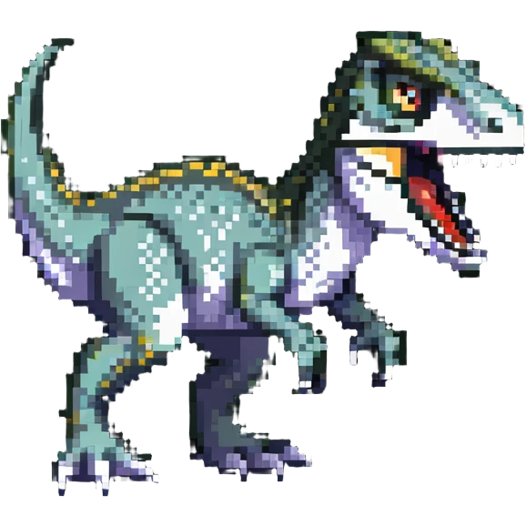 A fierce velociraptor dinosaur with sharp teeth and claws emoji