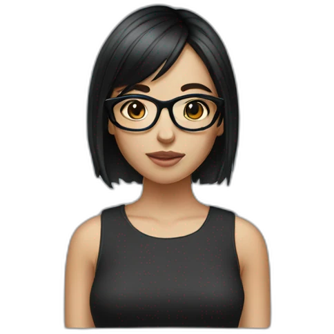 Girl glasses whit short black hair and black eyes emoji