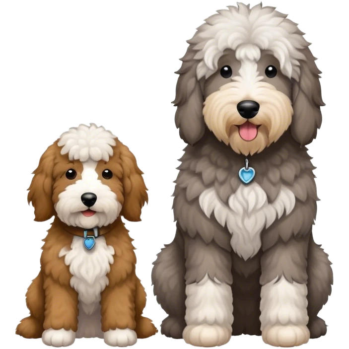Large gray sheepadoodle and a goldendoodle  emoji
