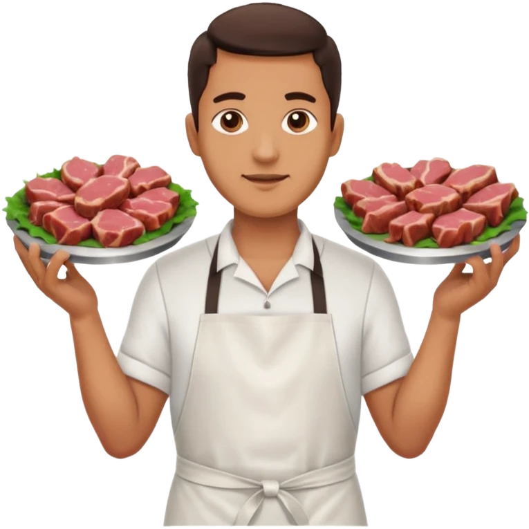 Una carnicería chapala con carnes y un señor promocionando emoji