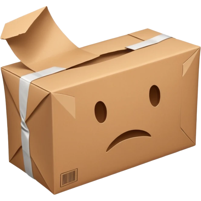 Generate a realistic emoji-style icon of the a package which is empty and air is coming out of it. it seems like the package is not well packed emoji