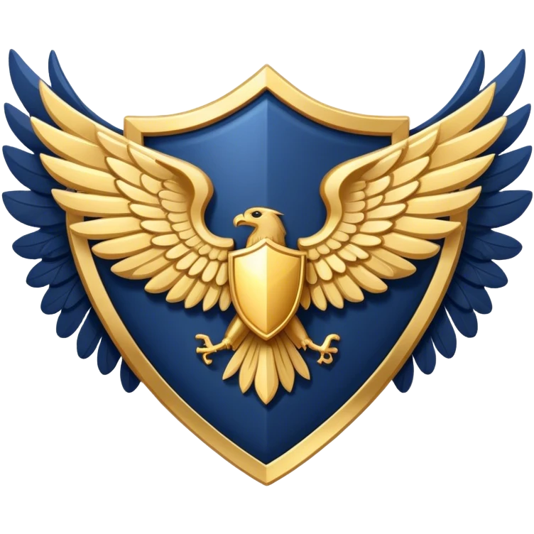a navy blue shield with large gold wings emoji