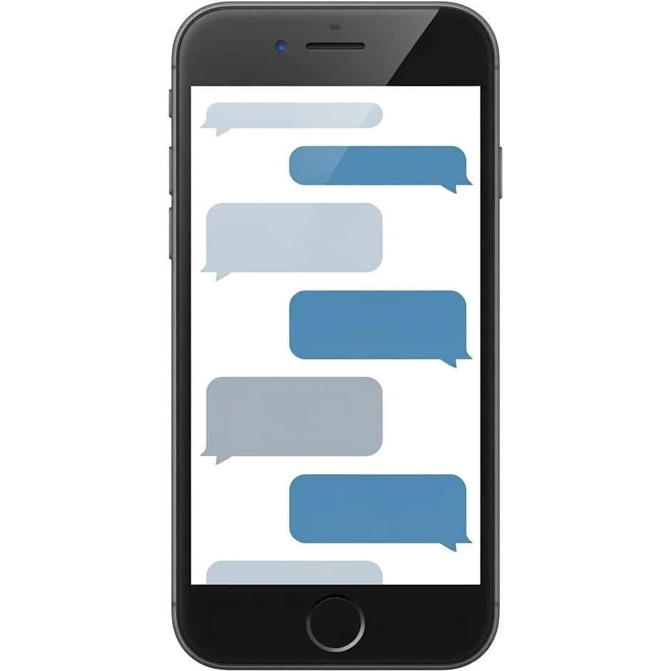 iphone device with messaging app open with muted blue-grey and grey bubbles emoji