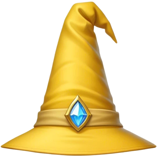 A yellow wizard hat with a classic pointed shape, slightly curved at the tip. The hat has a soft fabric texture with subtle folds, and a wide brim. The design is cartoon-style, with smooth shading, simple details, and a playful, magical look. emoji