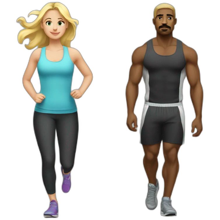 Blond girl going to the gym with a black guy with a moustache  emoji