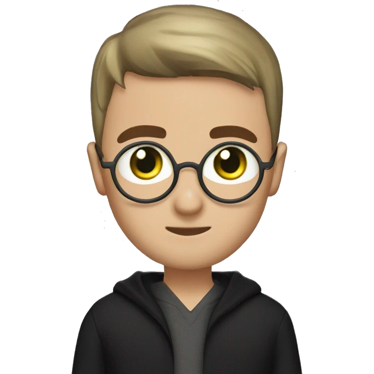 Me as harry potter, I have beard, green eyes, faded buzz cut, round nose, round head emoji
