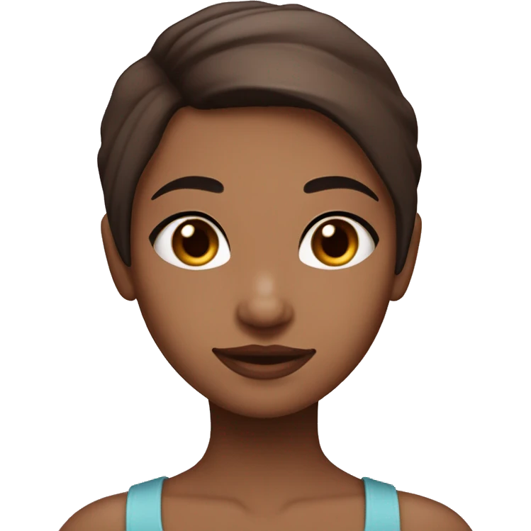 Create a girl with medium skin tones, blue eyes and chocolate colored hair to slightly below the shoulders, right arm in tattoos of flowers,  emoji