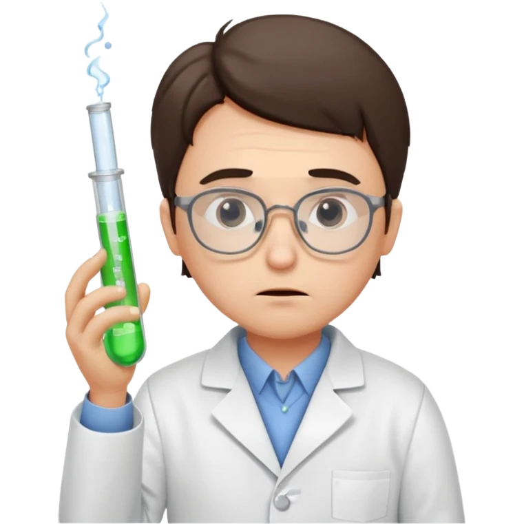 Frowns with Glasses,  Disappointed Scientist: Lab coat, thin glasses, holding test tube, upset expression
 emoji