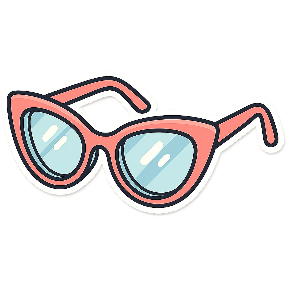stylish cat eye eyeglasses with diopters, three-quarter view, vector look with shadows and highlights, detailed shading, thin clean outlines, pastel palette, Japanese pop art, sticker look, highly detailed emoji