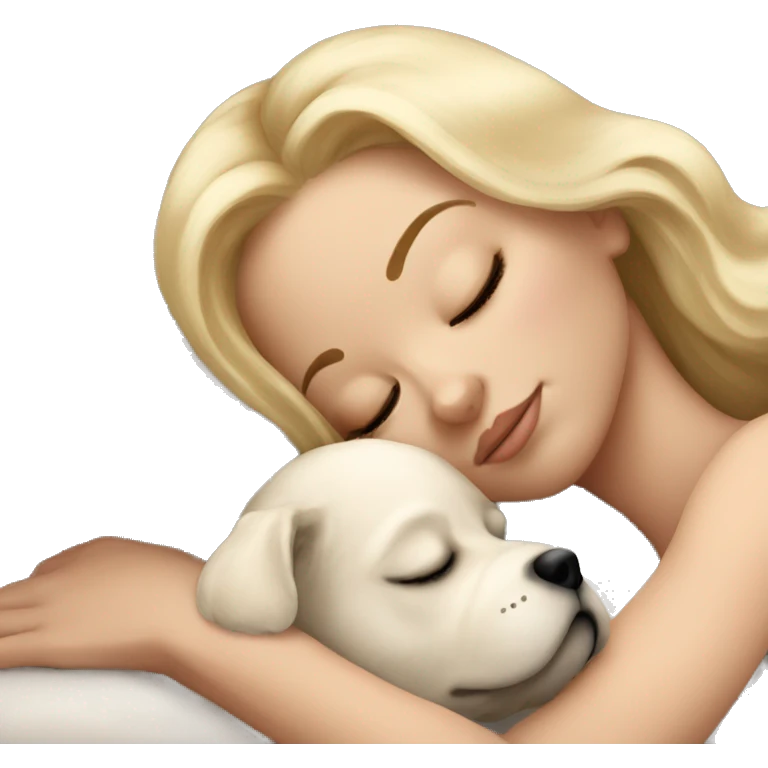 White girl blonde hair sleeping with puppy emoji
